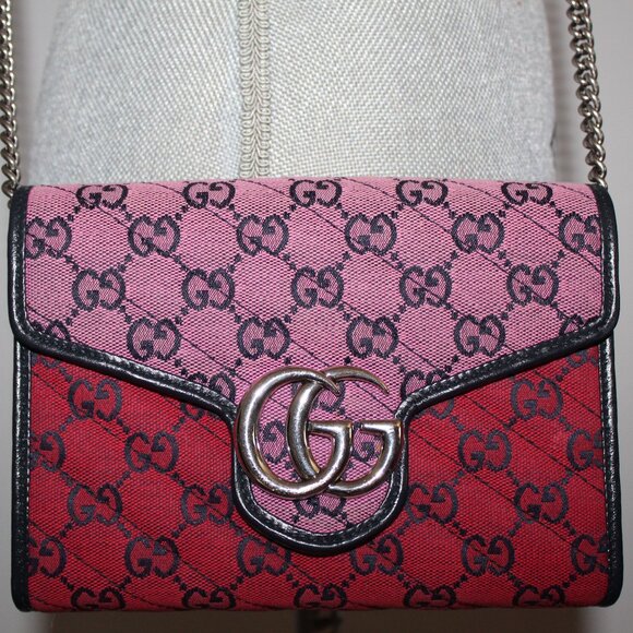 GUCCI NEW CANVAS GG Red Pink Marmont Wallet WOC Crossbody Shoulder Bag 474575 - Picture 4 of 9